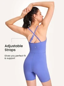SHEIN GLOWMODE X Marika Sila  6" FeatherFit™ Tummy Control Adjustable Straps Sports Romper Low Impact Yoga Daily Summer - Periwinkle Blue - View 3