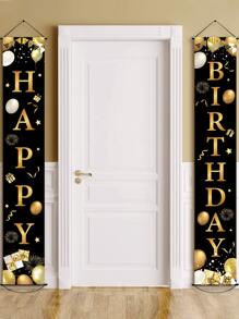 2 piezas Tela de fondo con estampado de slogan & globo - Multicolor - Ver 1