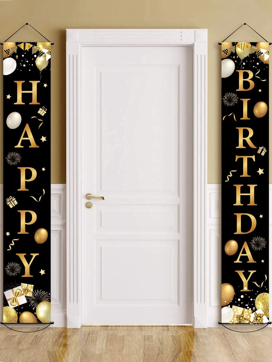 2 piezas Tela de fondo con estampado de slogan & globo - Multicolor - Ver 1