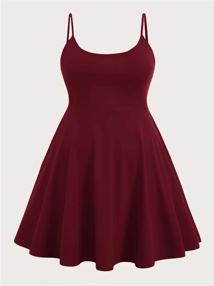 SHEIN Essnce Mais Vestido Cami Sólido - bordô - Visão 1