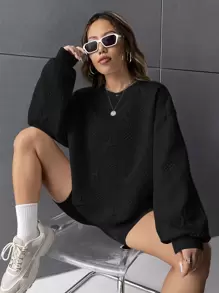 SHEIN EZwear Star Embossed Drop Shoulder Sweatshirt In Fall/Winter - Black - View 5