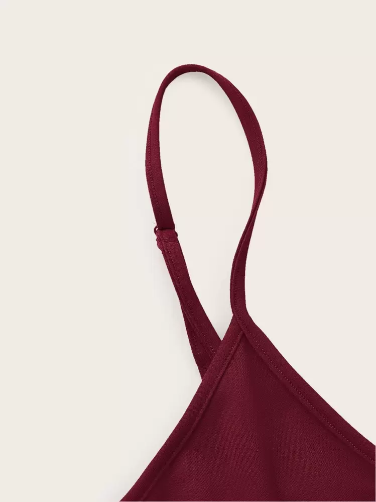 SHEIN Essnce Mais Vestido Cami Sólido - bordô - Visão 3
