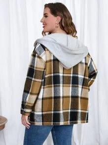 Calvaya Plus Plaid Drop Shoulder Drawstring Hooded Coat - Multicolor - View 2