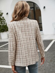 SHEIN Frenchy Plaid Pattern Lapel Neck Overcoat In Fall/Winter Elegant - Apricot - View 2