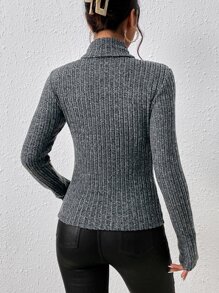 SHEIN Essnce 高領條紋針織T恤 - 深灰色 - 查看 2