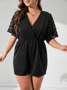 SHEIN Clasi Plus Appliques Butterfly Sleeve Romper - Black - View 4