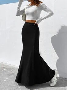 SHEIN EZwear 素色魚尾半身裙