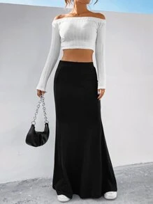 SHEIN EZwear 素色魚尾半身裙