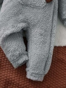 SHEIN Baby Bear Embroidery Design Hooded Teddy Jumpsuit - Grey - View 3