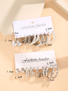 17KM 10對/組蝴蝶＆人造珍珠裝飾耳環,蝴蝶幾何耳環 - 銀色 - 查看 3