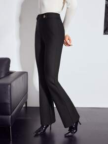 MOTF PREMIUM Quần nữ Nút màu trơn Thanh lịch - màu đen - Xem 2