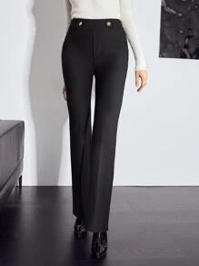 MOTF PREMIUM Quần nữ Nút màu trơn Thanh lịch - màu đen - Xem 4