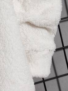 Manfinity Men Letter Embroidery Mock Neck Teddy Pullover - White - View 3