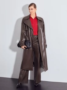 MOTF PREMIUM SATIN BUTTON-UP BLOUSE - Red - View 8