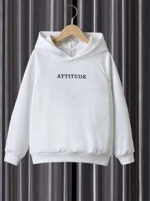 Sudadera con mangas raglán y gráfico de letras para niño preadolescente - Blanco - Ver 1