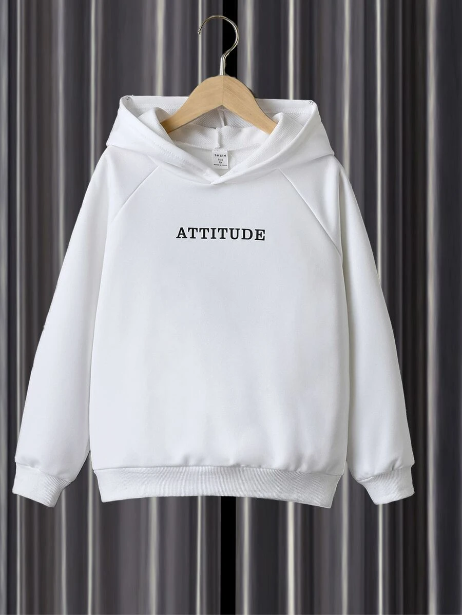 Sudadera con mangas raglán y gráfico de letras para niño preadolescente - Blanco - Ver 1