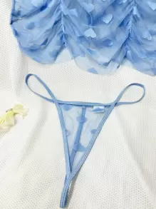 SHEIN Vestido y tanga de lencería sexy con arnés con volantes y aros para sujetar el busto - Celeste - Ver 5