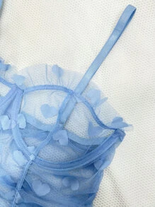 SHEIN Vestido y tanga de lencería sexy con arnés con volantes y aros para sujetar el busto - Celeste - Ver 6
