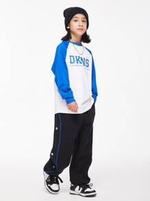 Chico preadolescente Pantalones deportivos aire a capas con cordón , tejido suelto pista Pantalones , para primavera con otoño - Negro - Ver 3