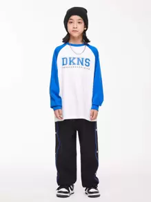 Chico preadolescente Pantalones deportivos aire a capas con cordón , tejido suelto pista Pantalones , para primavera con otoño - Negro - Ver 5