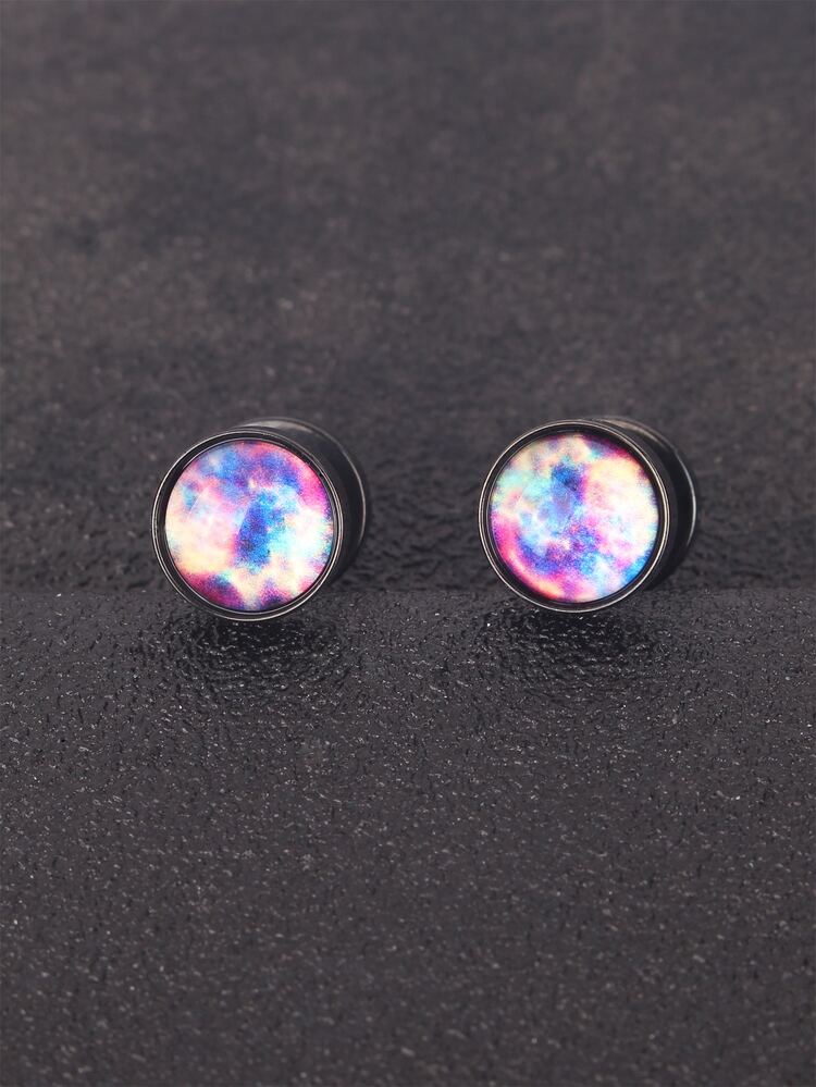 Fashionable and Popular Men Galaxy Pattern Stud Earrings Stainless Steel Punk Hip Pop Style for Jewelry Gift and for a Stylish Look
