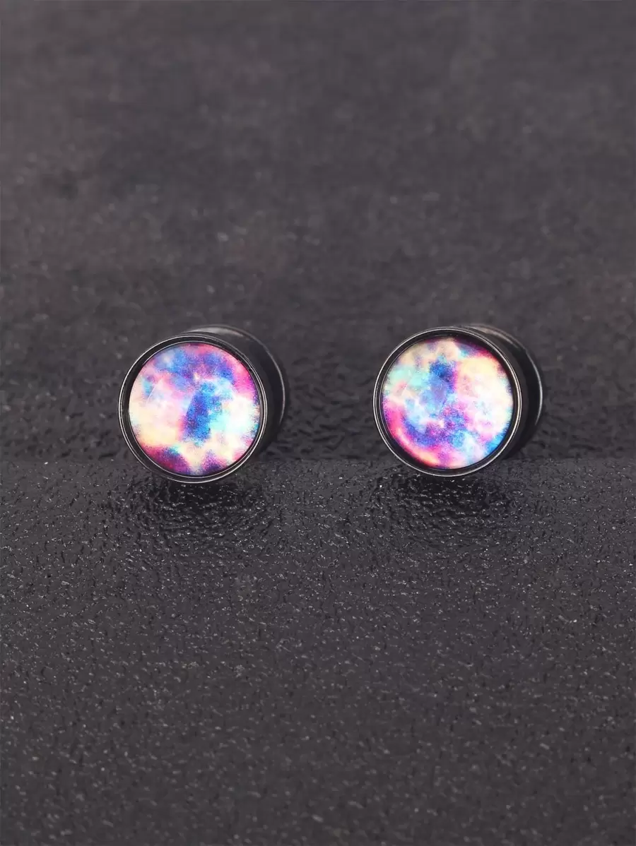Fashionable and Popular Men Galaxy Pattern Stud Earrings Stainless Steel Punk Hip Pop Style for Jewelry Gift and for a Stylish Look - Multicolor - View 1