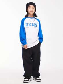 Chico preadolescente Pantalones deportivos aire a capas con cordón , tejido suelto pista Pantalones , para primavera con otoño - Negro - Ver 7