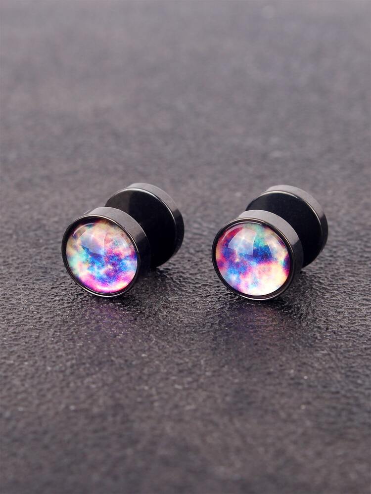 Fashionable and Popular Men Galaxy Pattern Stud Earrings Stainless Steel Punk Hip Pop Style for Jewelry Gift and for a Stylish Look