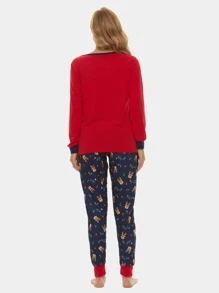 Christmas Print 1 Top And 1 Joggers PJ Set - Multicolor - View 2