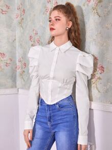 SHEIN MOD Gigot Sleeve Button Front Shirt - White - View 2