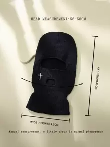 1 件男女款弹力针织帽，街头风格刺绣十字蒙面无檐便帽 Y2k 保暖保暖内衬帽子 - 黑色 - 查看 4
