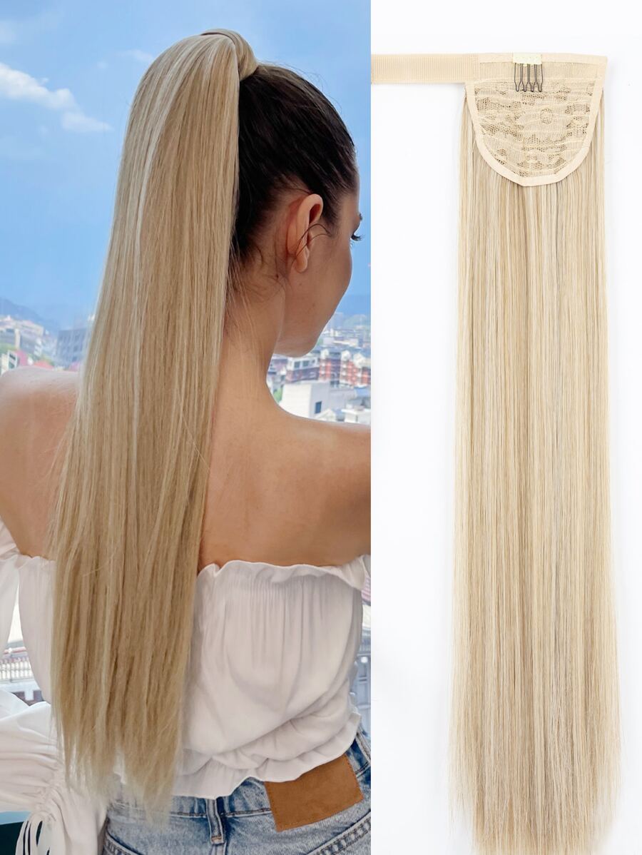 24-Inch Long Straight Ponytail Hair Extensions, Brown Color, Heat-Resistant Synthetic Fiber, Suitable For Girls And Women For Daily Use