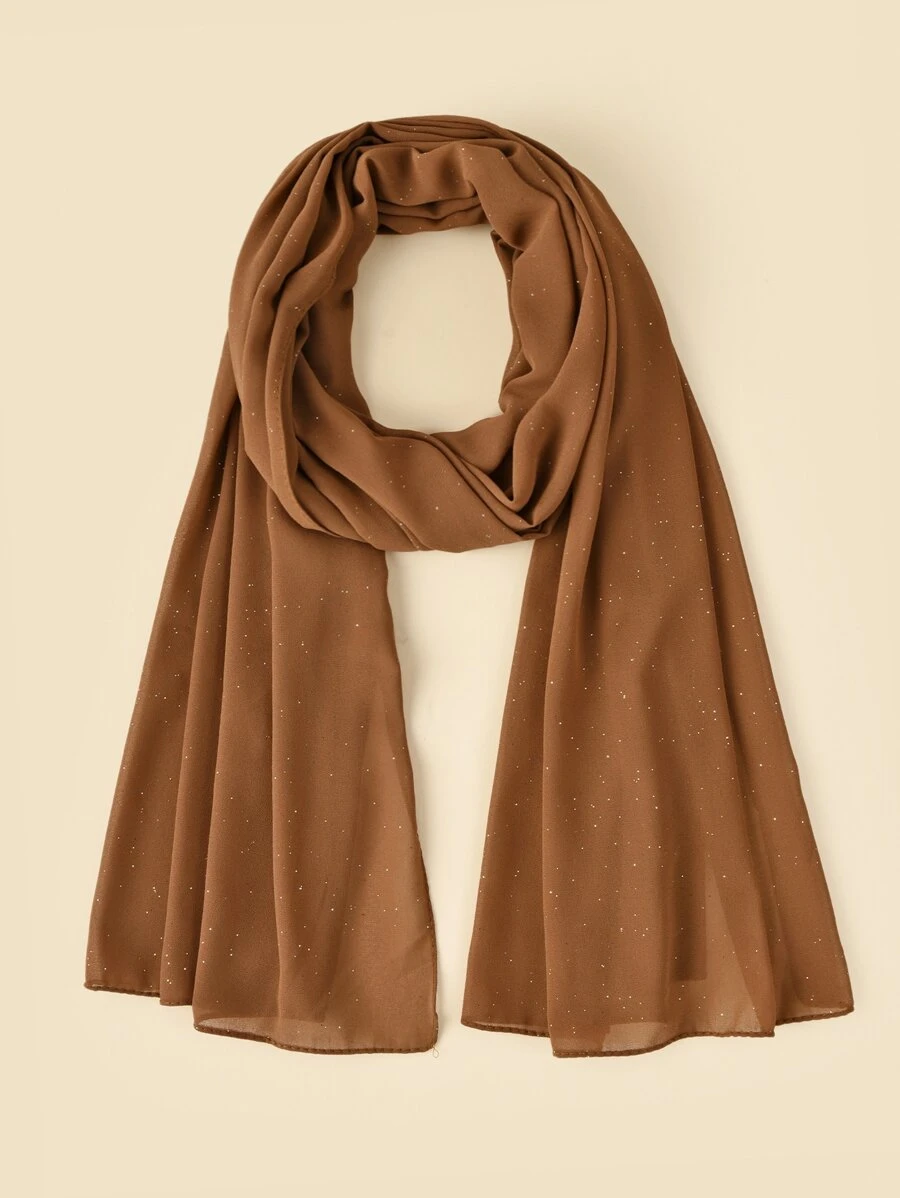 1入組女士們柔軟的雪紡頭圍巾帶蕾絲邊,圍巾適用於日常使用 - 摩卡棕 - 查看 1