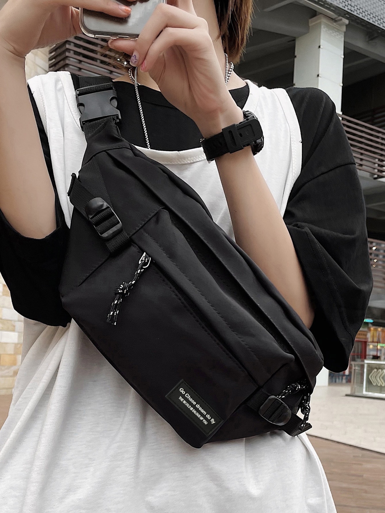 Letter graphic waist bag