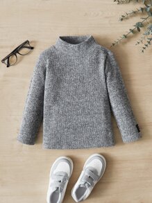 SHEIN Toddler Boys Letter Patched Mock Neck Tee - Grey - View 1