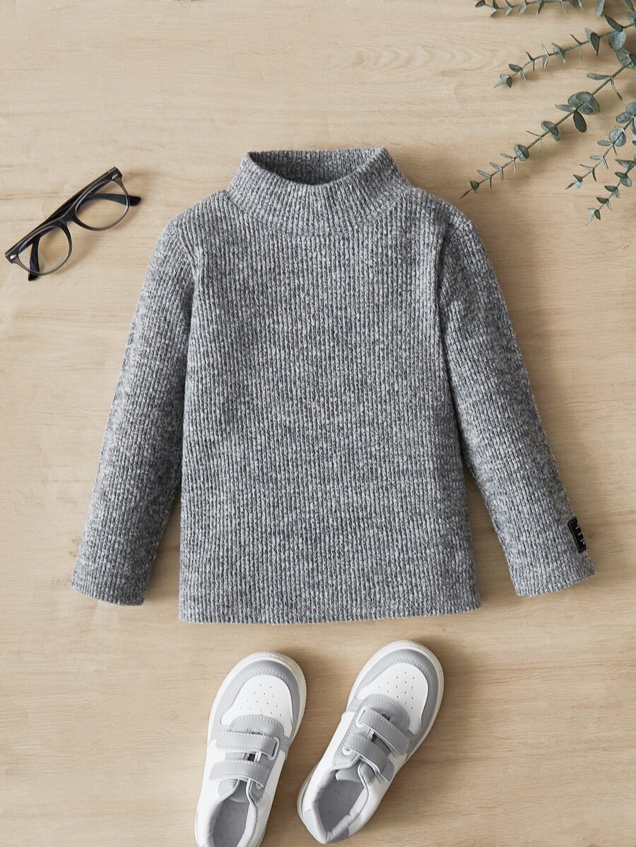 SHEIN Toddler Boys Letter Patched Mock Neck Tee - Grey - View 1
