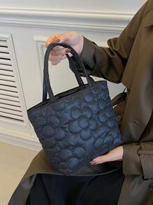 Mini Flower Quilted Double Handle Square Bag - Black - View 1