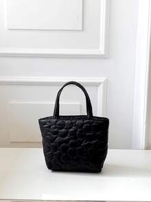 Mini Flower Quilted Double Handle Square Bag - Black - View 2