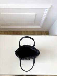 Mini Flower Quilted Double Handle Square Bag - Black - View 4