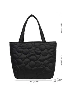 Mini Flower Quilted Double Handle Square Bag - Black - View 5