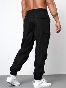 Manfinity Homme Men Flap Pocket Side Drawstring Waist Cargo Trousers - Black - View 2