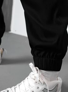 Manfinity Homme Men Flap Pocket Side Drawstring Waist Cargo Trousers - Black - View 6