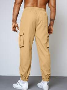 Manfinity Hombres Pantalones cargo con bolsillo con solapa de cintura con cordón - Caqui - Ver 2