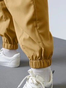 Manfinity Hombres Pantalones cargo con bolsillo con solapa de cintura con cordón - Caqui - Ver 7