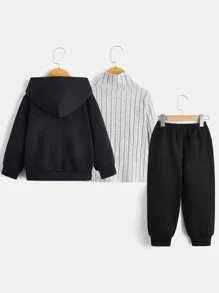 SHEIN 小男童字母貼布T恤和拉鏈連帽衫和運動褲 - 彩色 - 查看 2