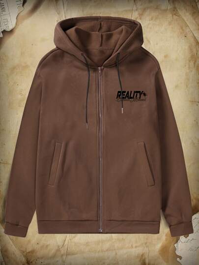 Academia Hombres Sudadera Térmica Con Cordón De Bolsillo Canguro Con Eslogan Y Estampado De Mariposas
