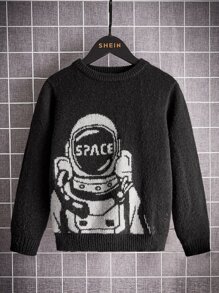 SHEIN Boys Spaceman Pattern Jumper - Black - View 4