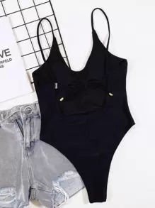 Swim Basics Summer Beach Tie Back High Leg One Piece Swimsuit