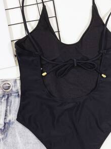 Swim Basics Summer Beach Tie Back High Leg One Piece Swimsuit