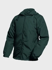 Hombres Rompevientos con cremallera con cordón con capucha - Verde Oscuro - Ver 1